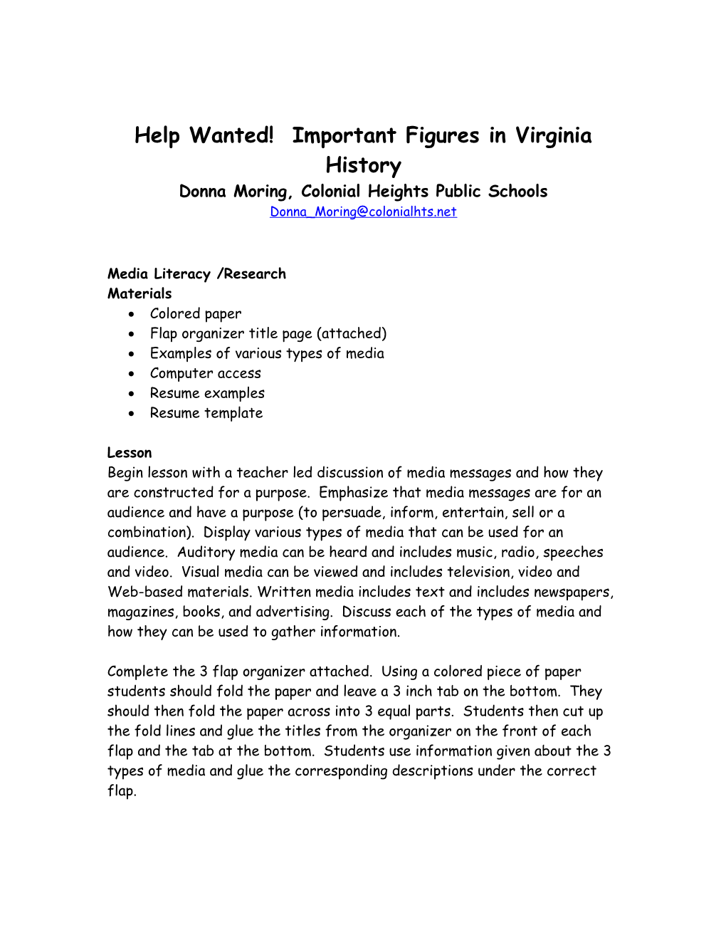 Help Wanted! Important Figures in Virginia History