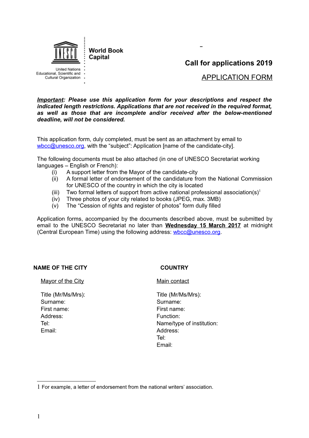 Call for Applications 2019