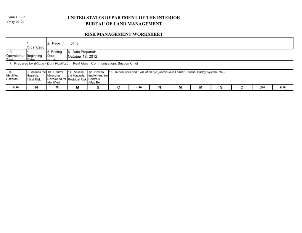 Blm Risk Management Worksheet s2