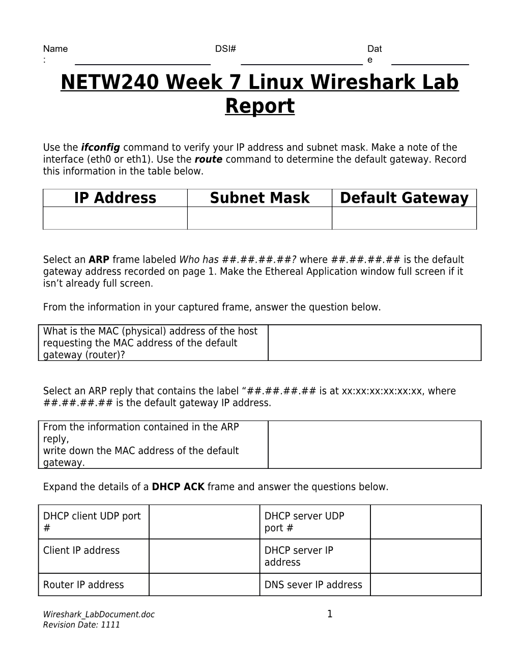 NETW240 Week 7 Linux Wireshark Lab Report