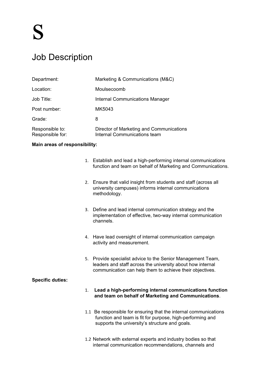 Job Title:Internal Communications Manager