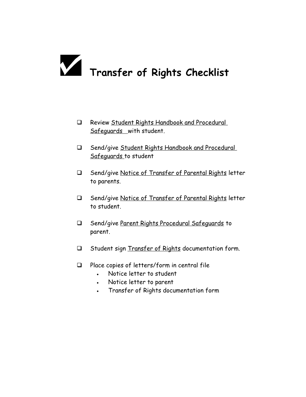 Transfer of Rights Checklist