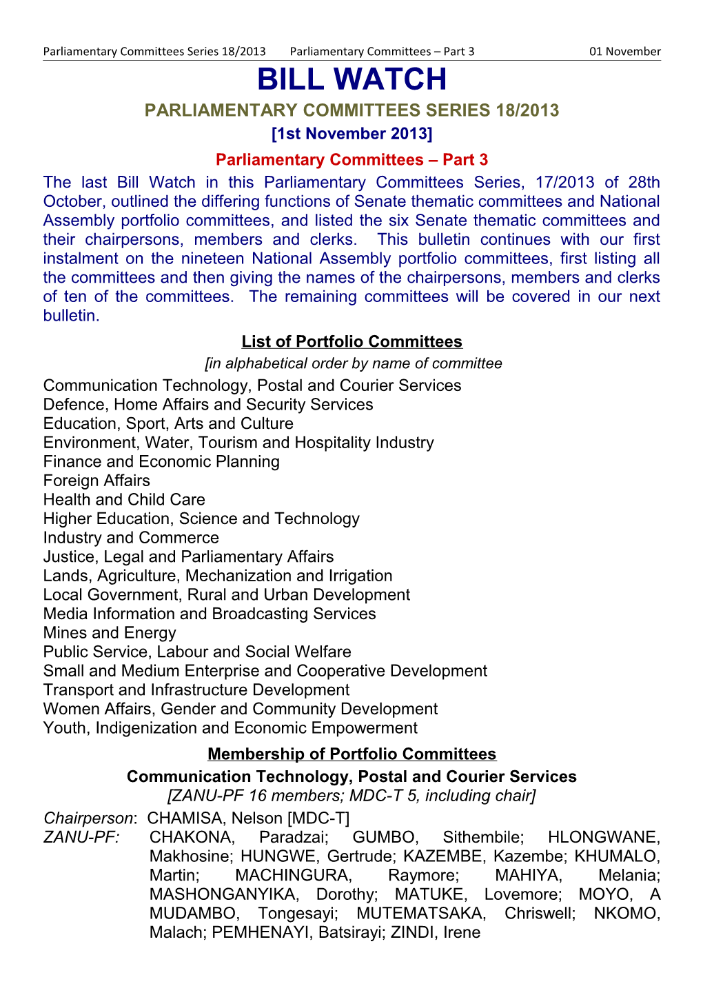 Parliamentary Committees Series 18/2013