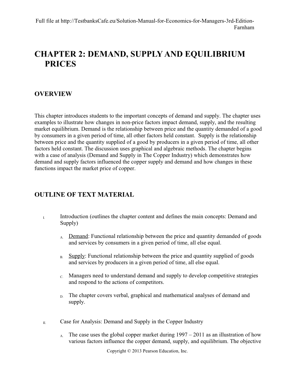 Chapter 2: Demand, Supply and Equilibrium Prices