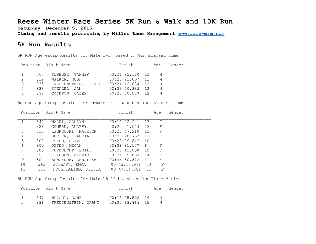 Reese Winter Race Series 5K Run & Walk and 10K Run