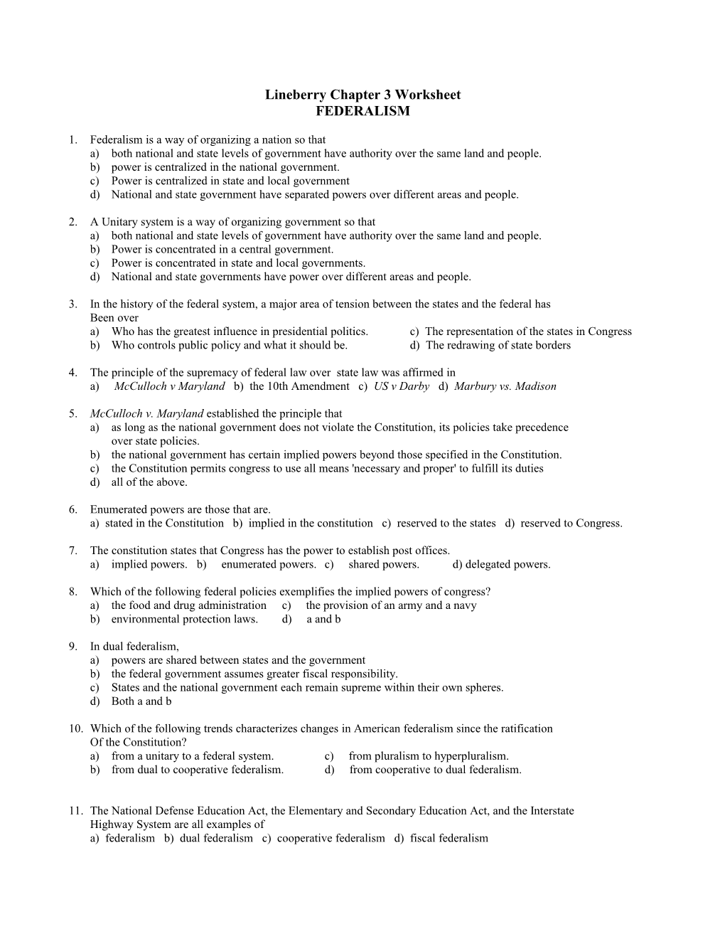 Lineberry Chapter 3 Worksheet