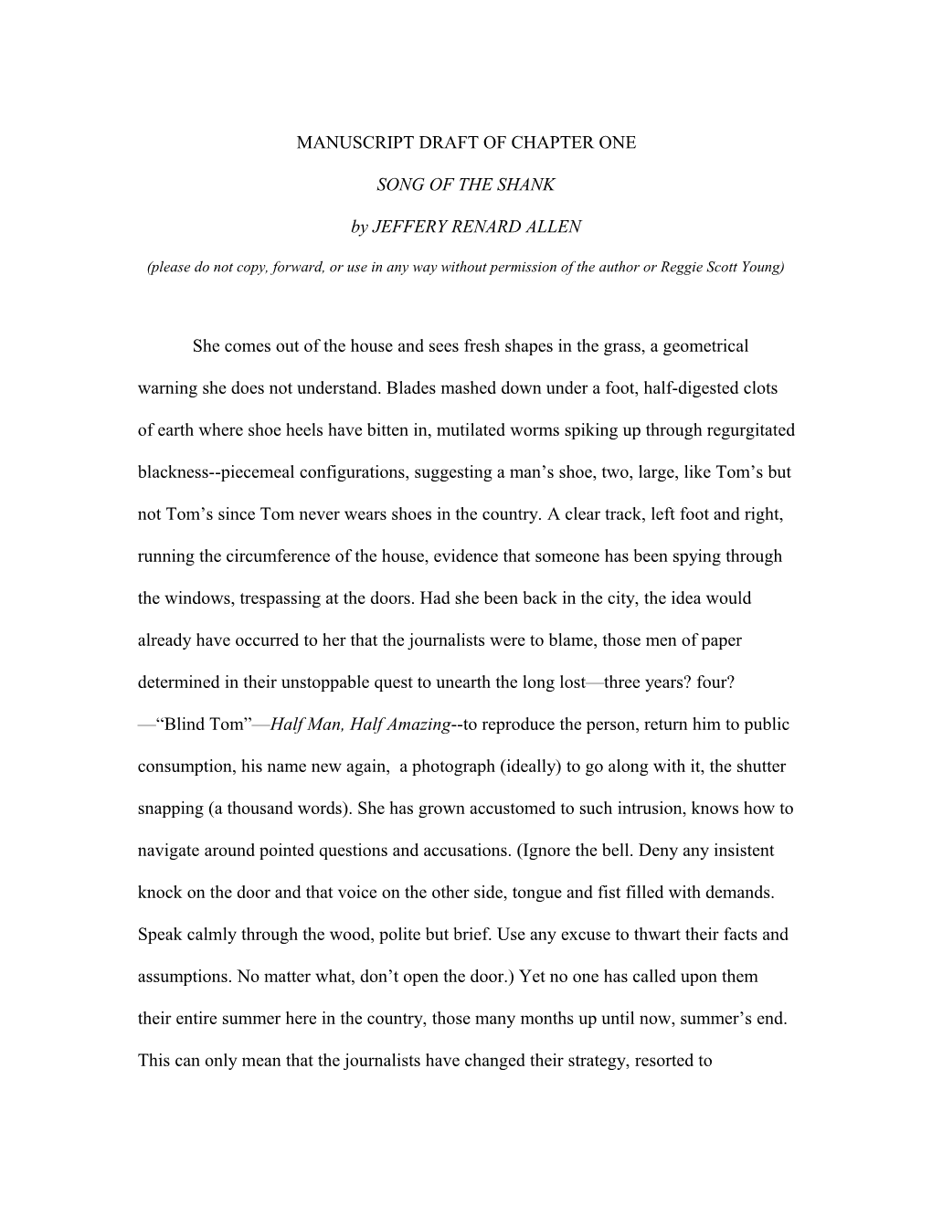 Manuscript Draft of Chapter One