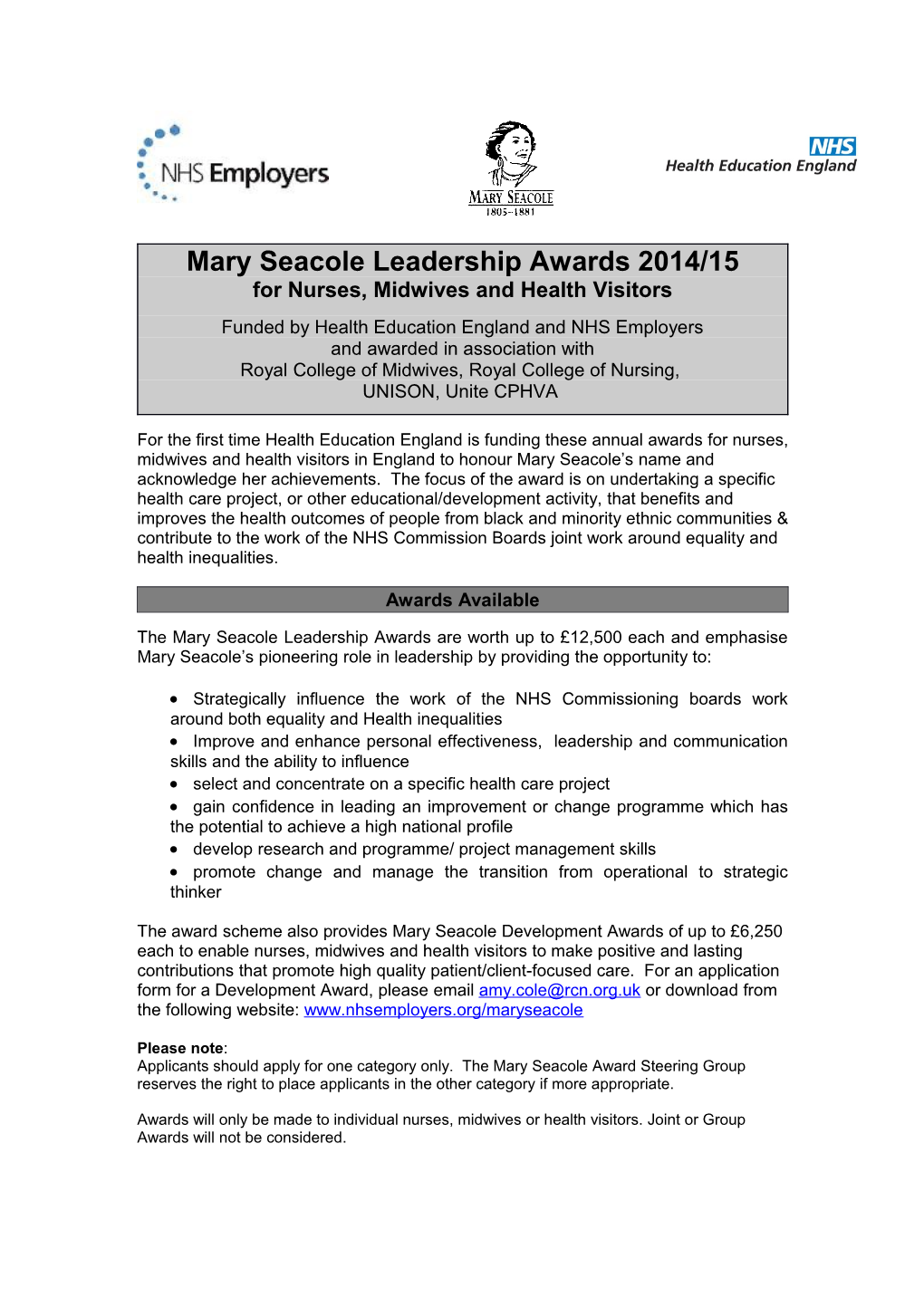 1997 Mary Seacole Leadership Award