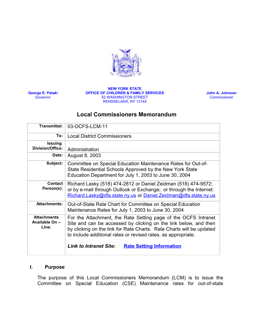 CSE Maintenance Rate for SED-Approved Resdiential Schools in Other States