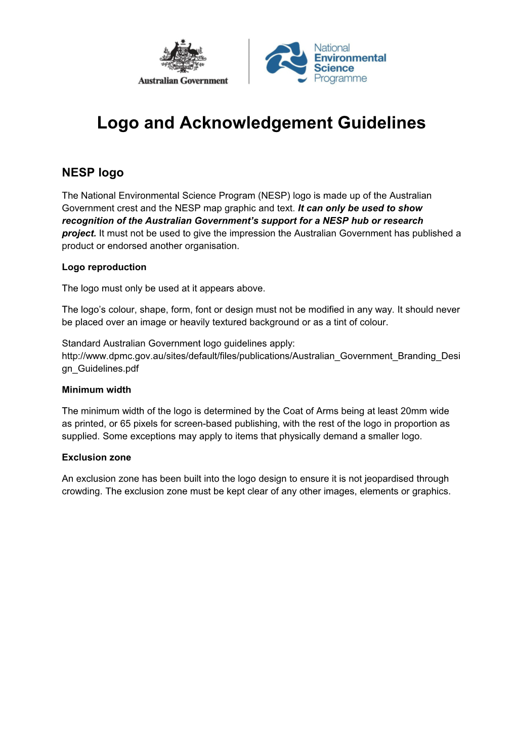 NESP Logo and Acknowledgement Guidelines