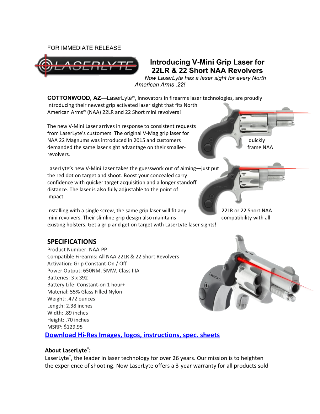 Introducing V-Mini Grip Laser for 22LR & 22 Short NAA Revolvers