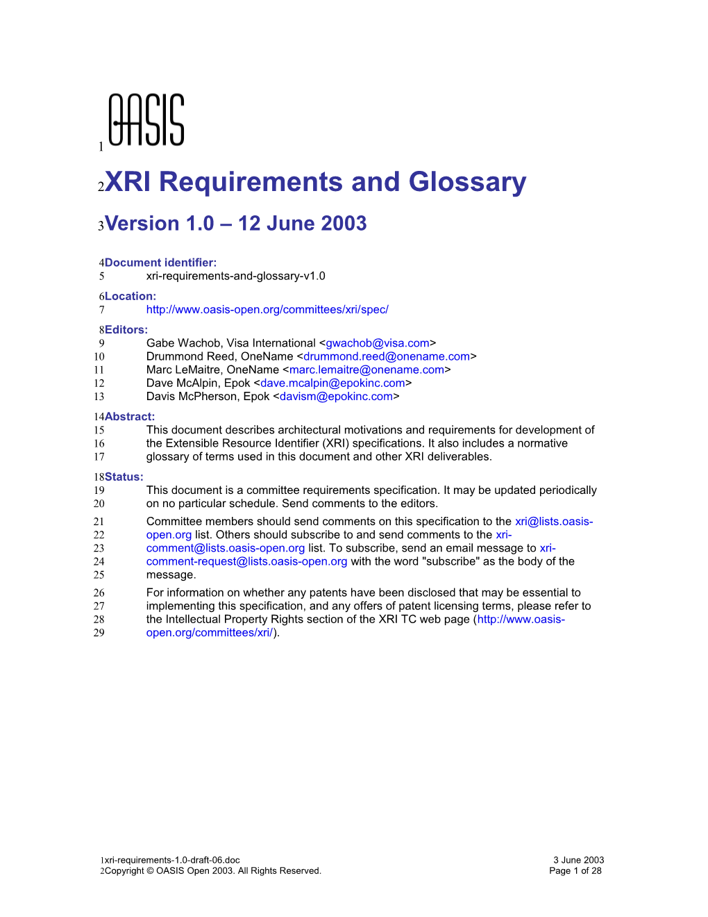 XRI Requirements and Glossary