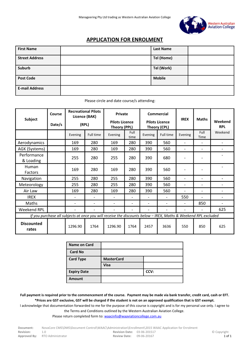 Application for Enrolment s1