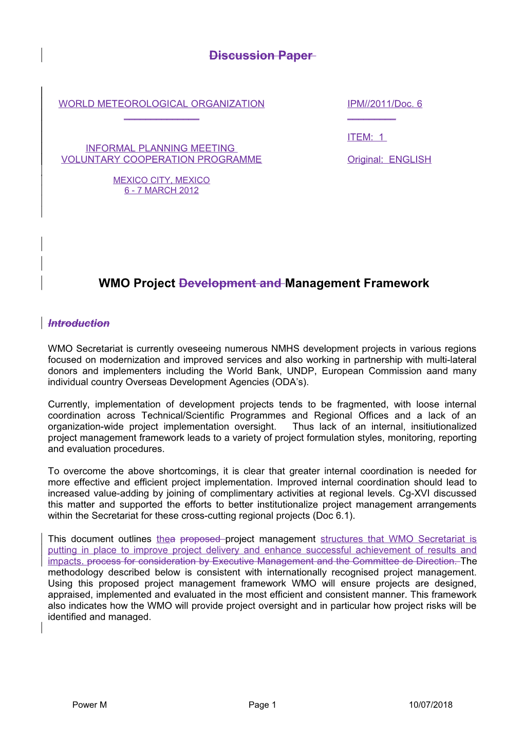 WMO Project Development and Management Framework