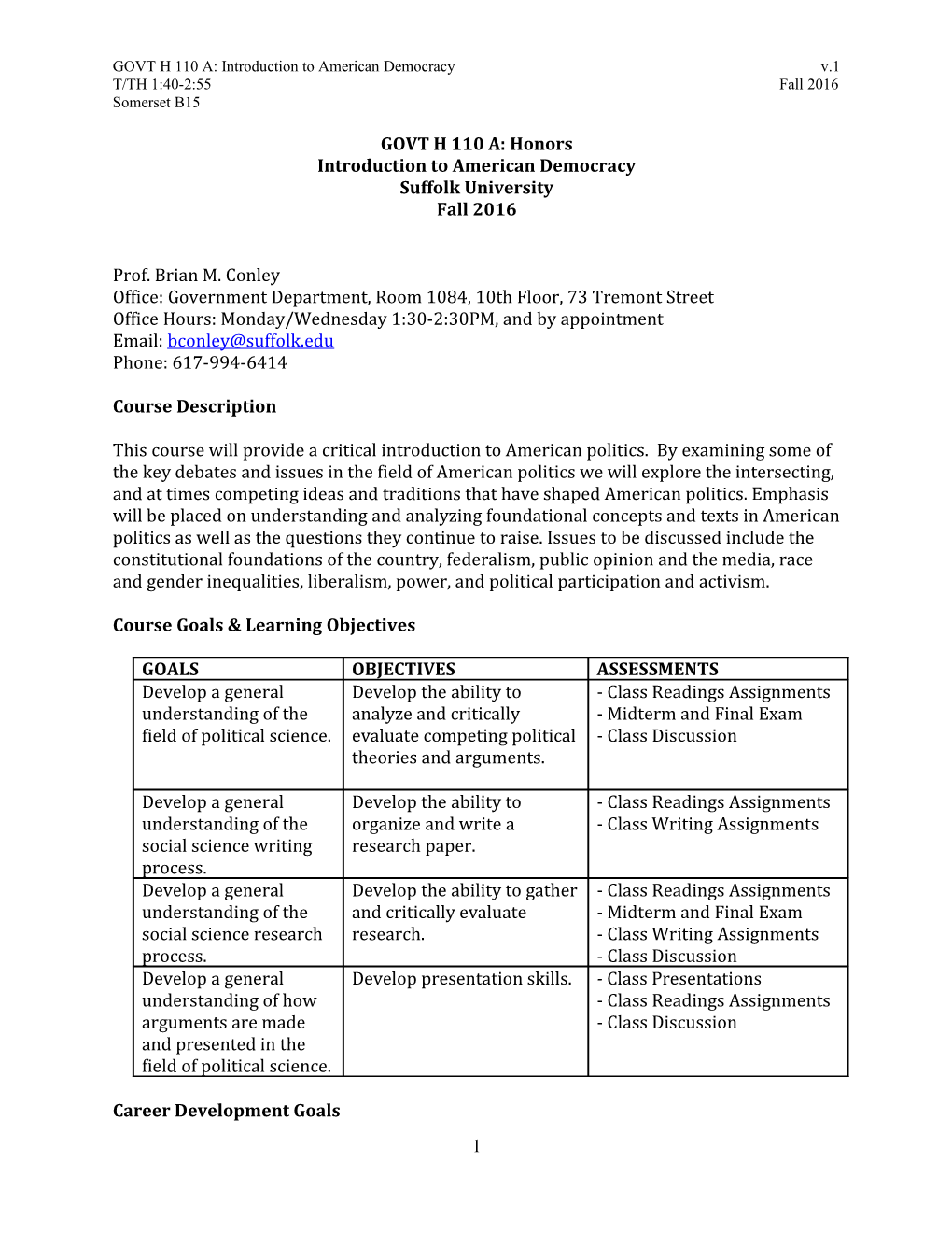 GOVT H 110 A: Introduction to American Democracy V.1