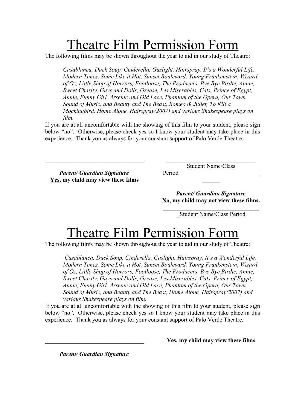 Film Permission Form