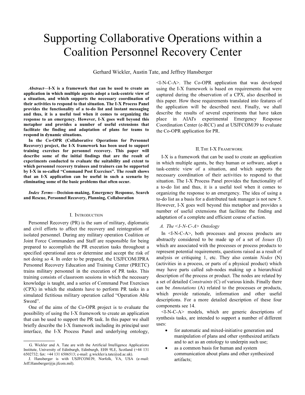 Supporting Collaborative Operations Within a Coalition Personnel Recovery Center