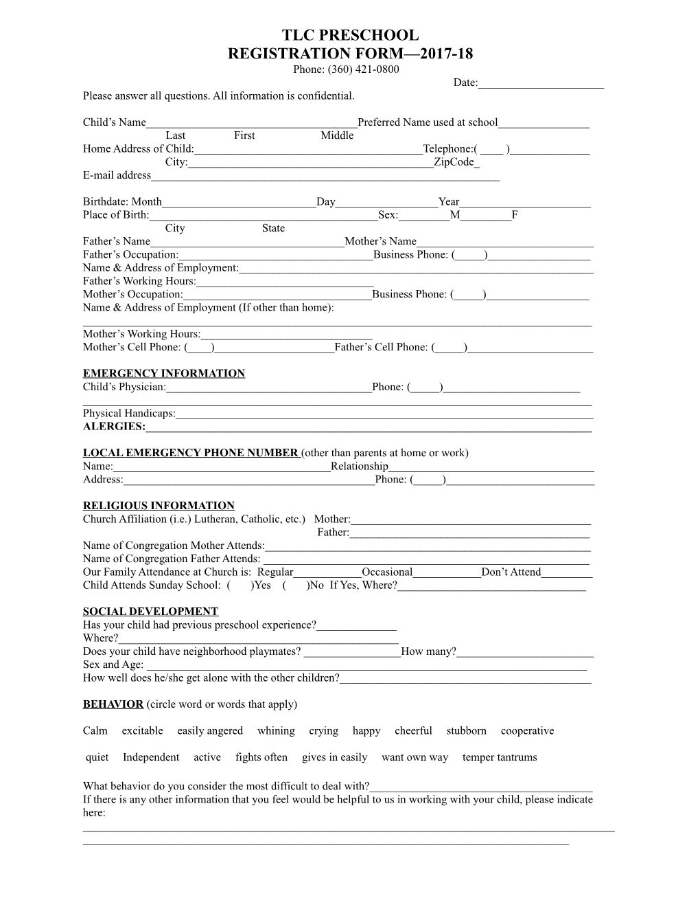 Registration Form 2017-18