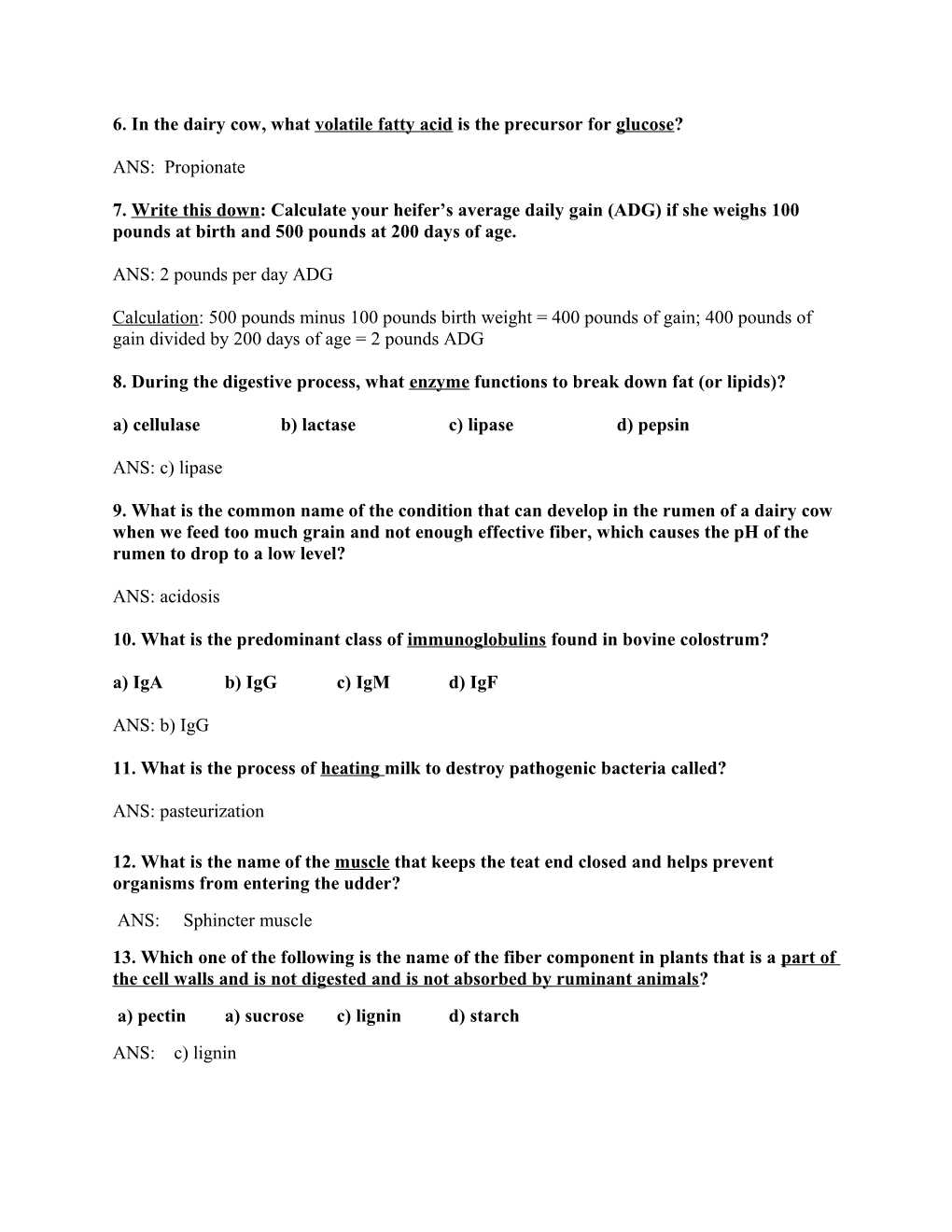 2005 Junior Dairy Quiz Bowl Questions