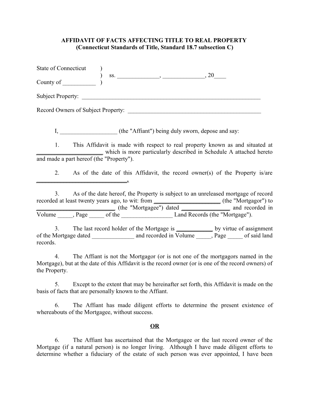 Affidavit of Facts Affecting Title to Real Property