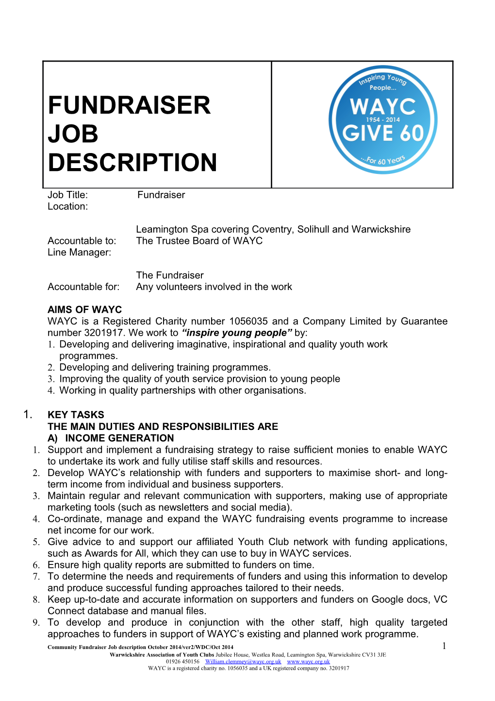 Fundraiser Job Description October 2014