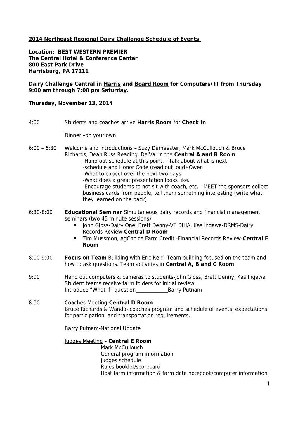 Northeast Dairy Challenge Schedule of Events