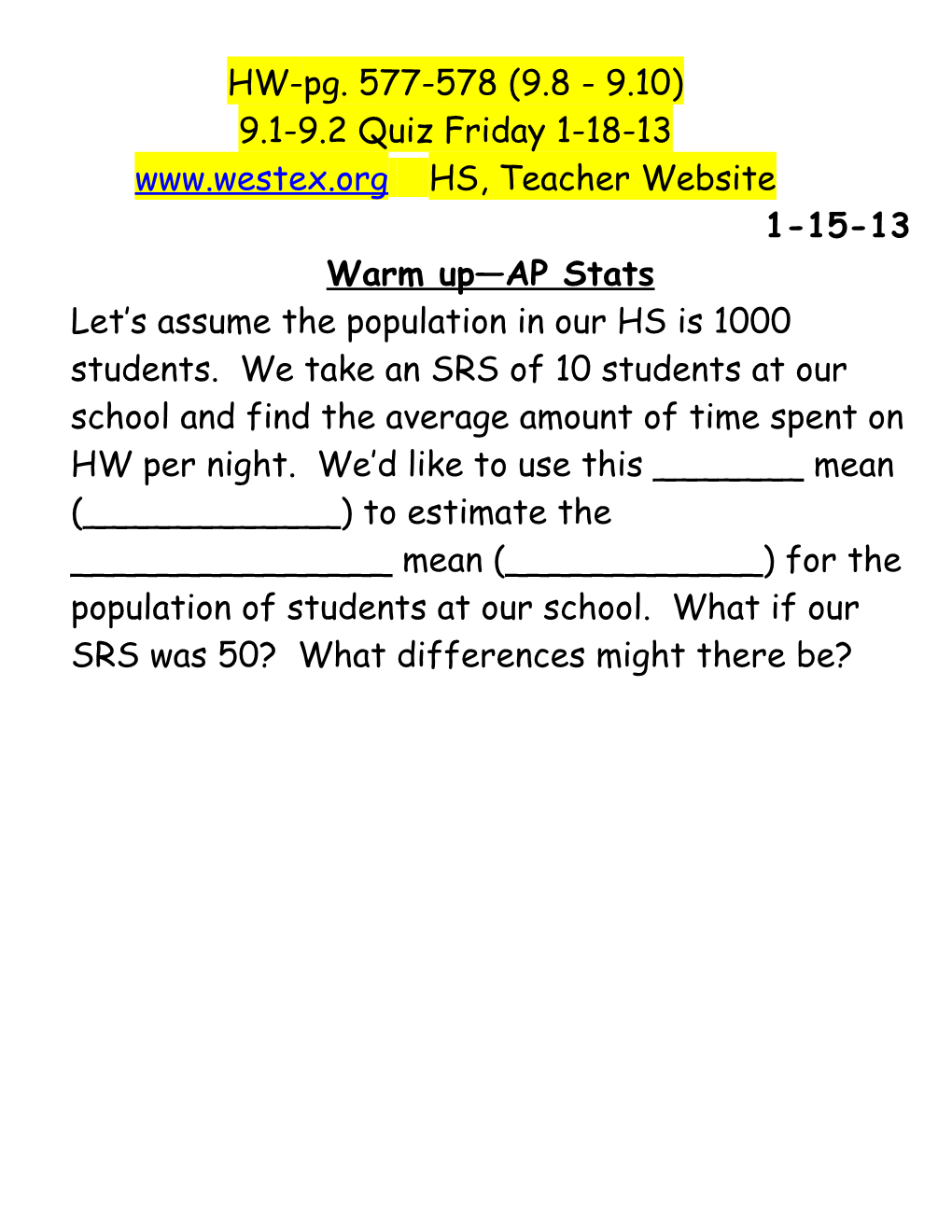 HS, Teacher Website