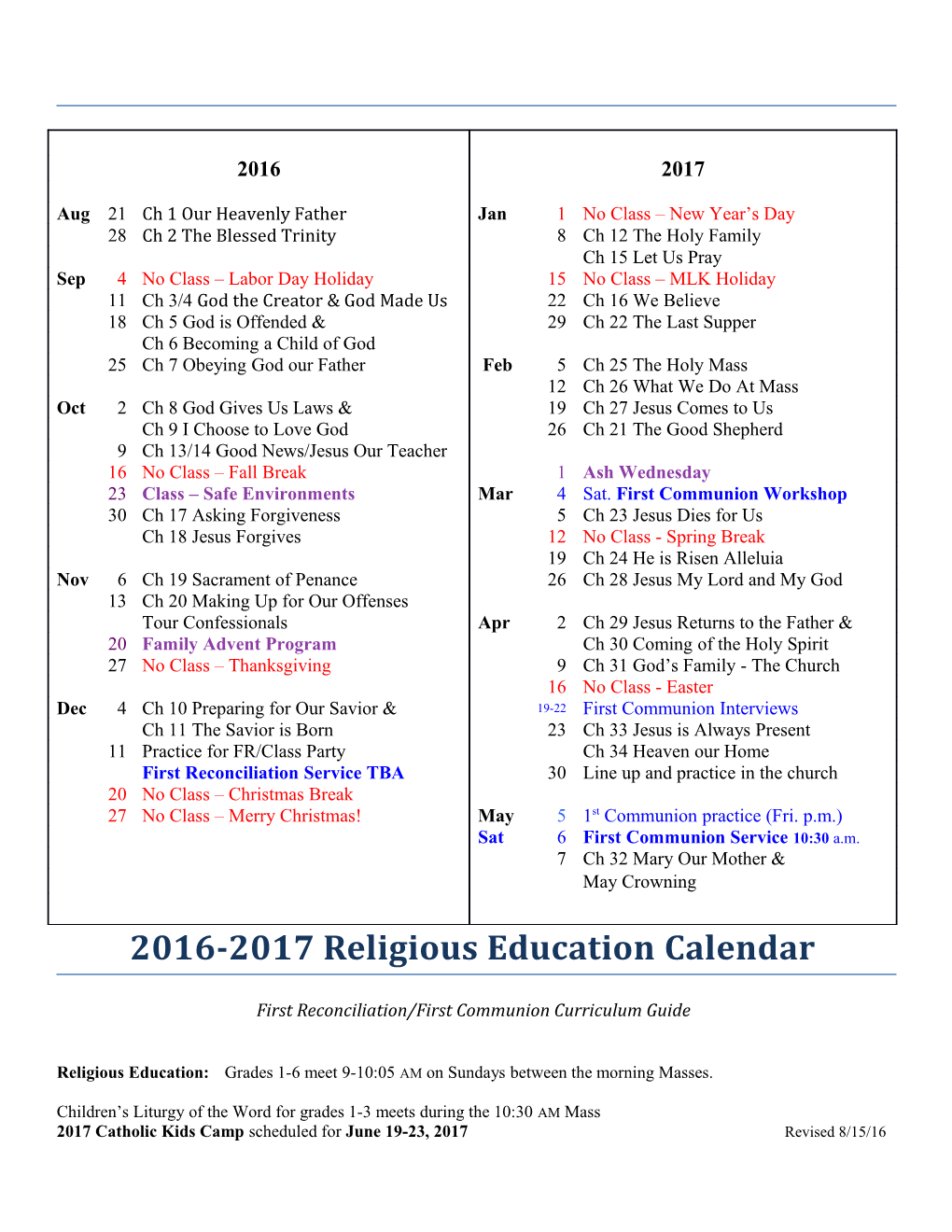 First Reconciliation/First Communion Curriculum Guide