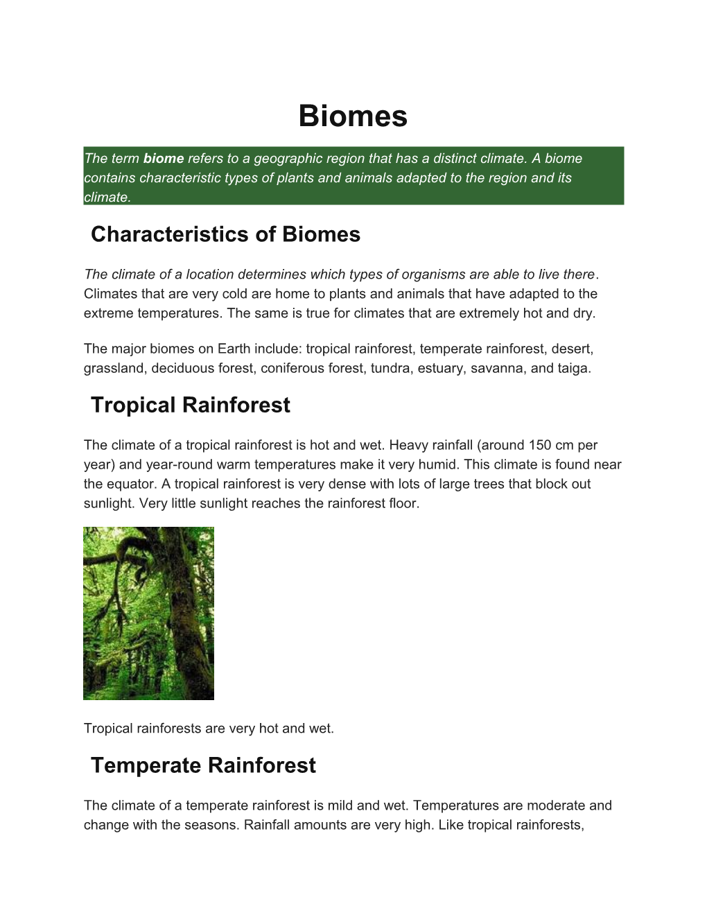 Characteristics of Biomes