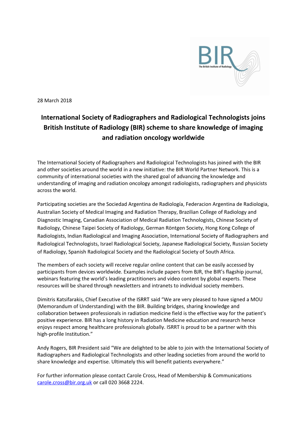 International Society of Radiographers and Radiological Technologistsjoins British Institute