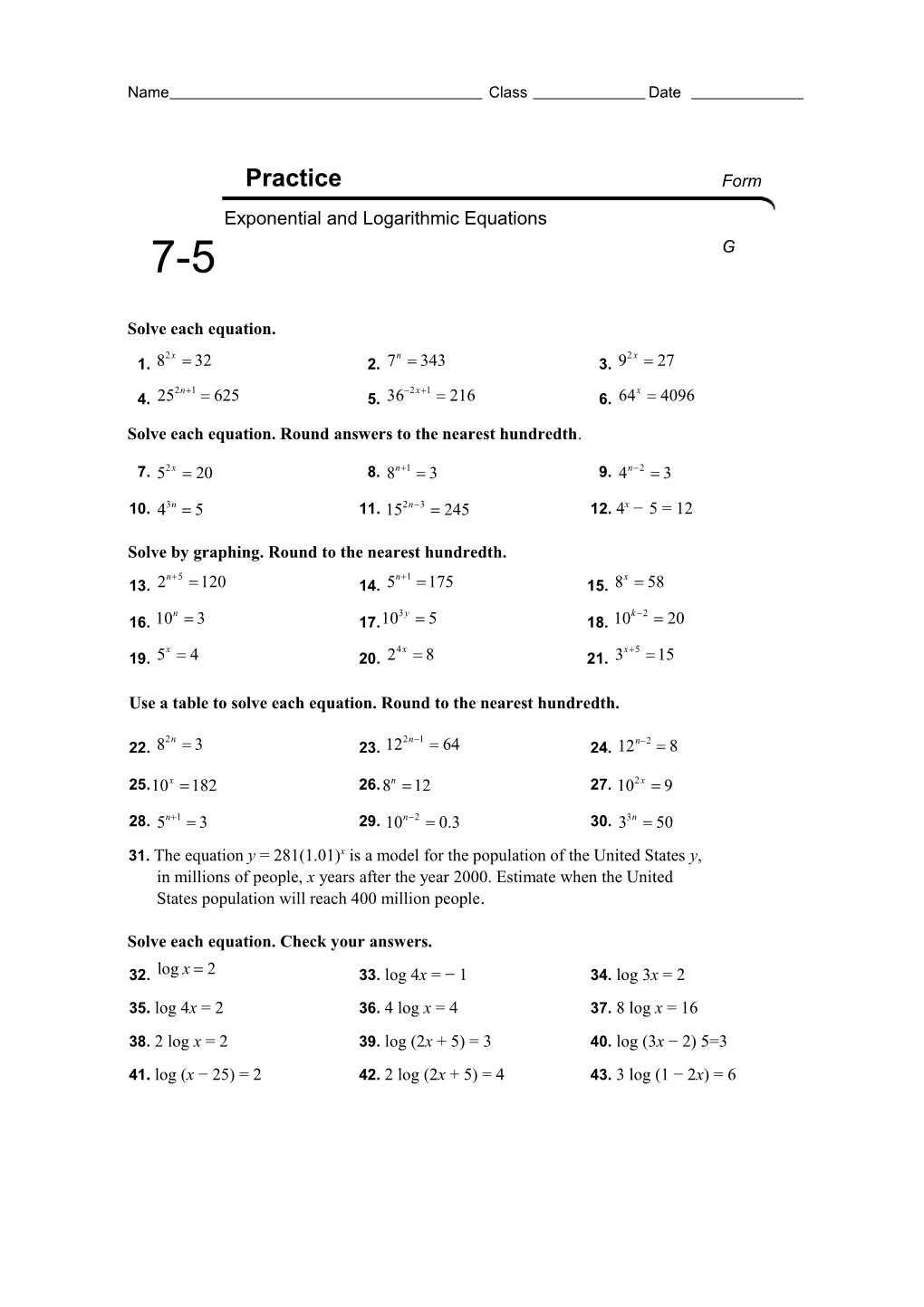 Exponential and Logarithmic Equations