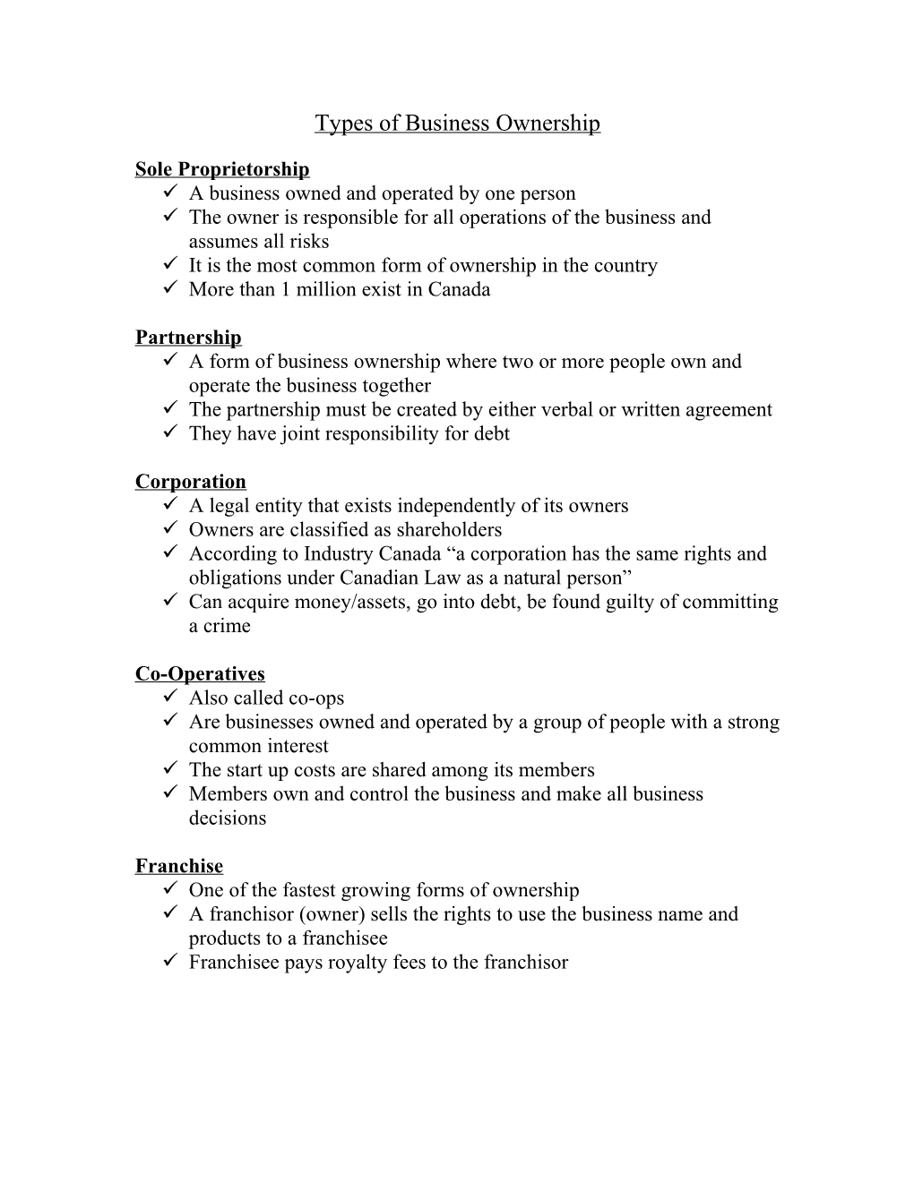 Types of Business Ownership