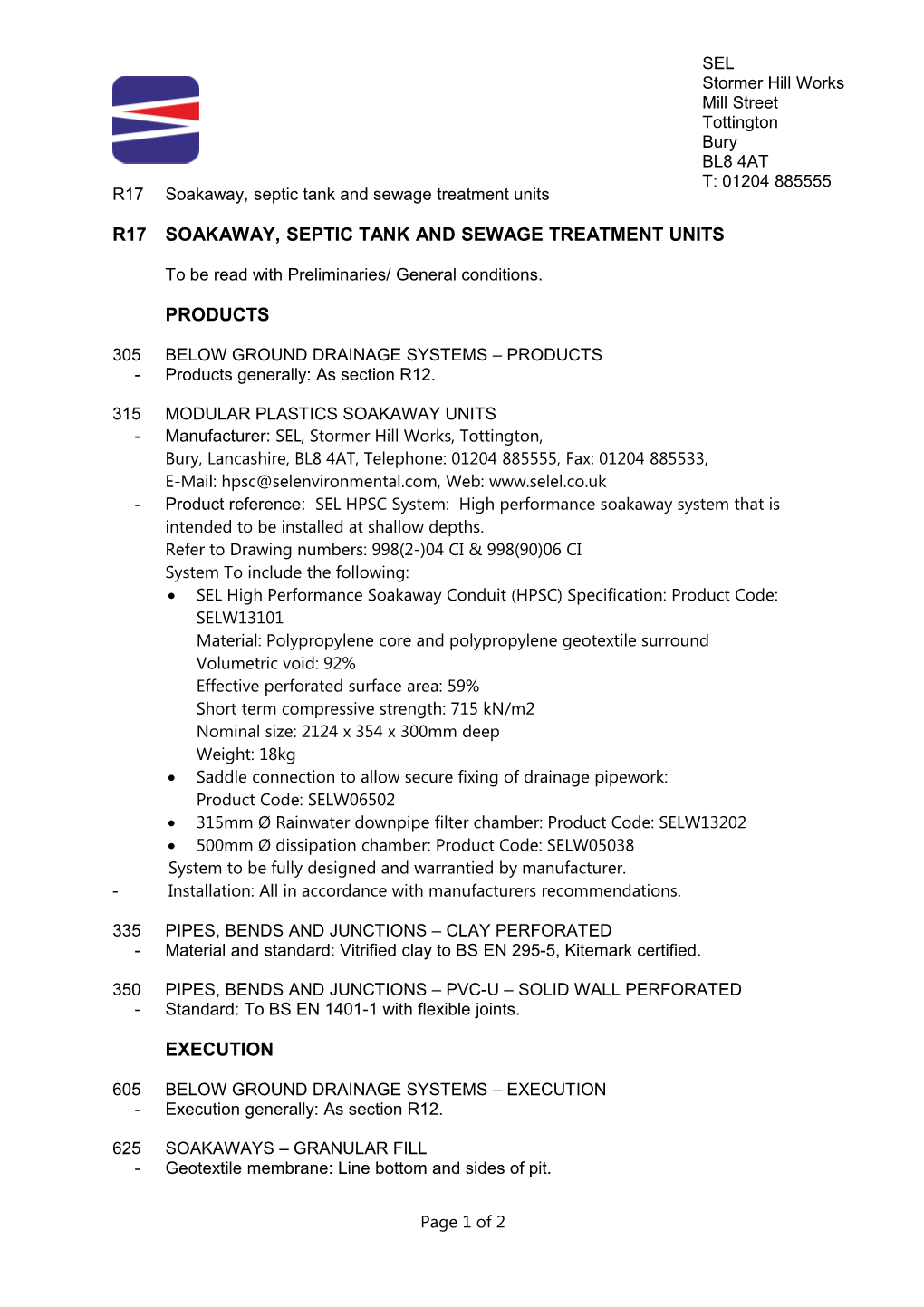 R17 Soakaway, Septic Tank and Sewage Treatment Units