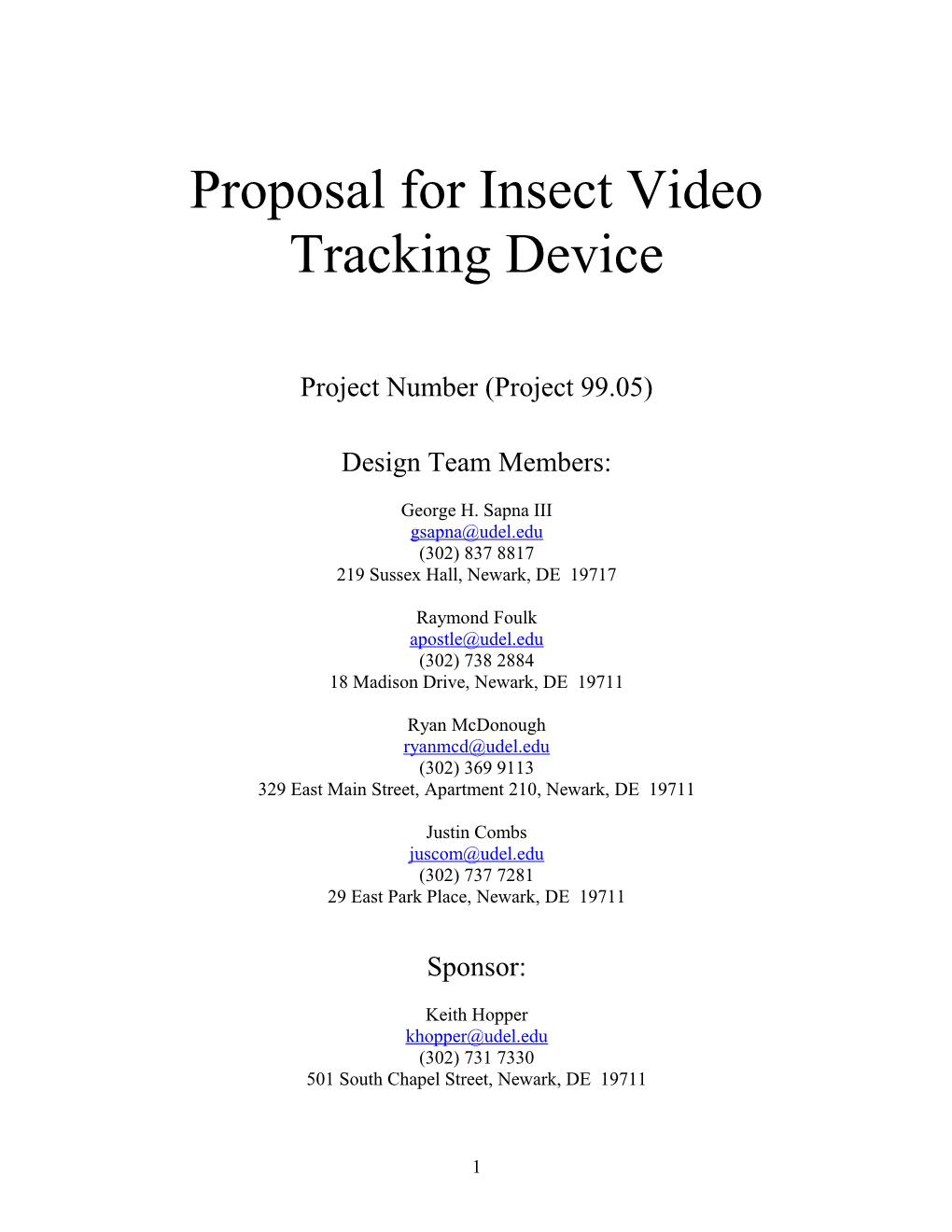 Proposal for Insect Video Tracking Device