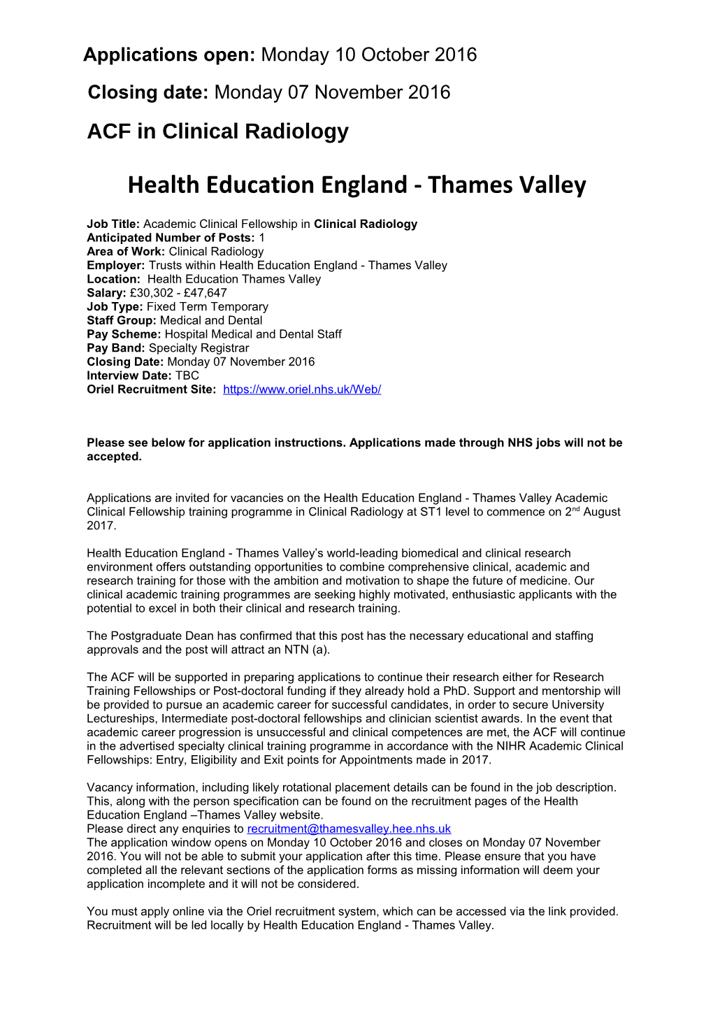 Health Education England - Thames Valley