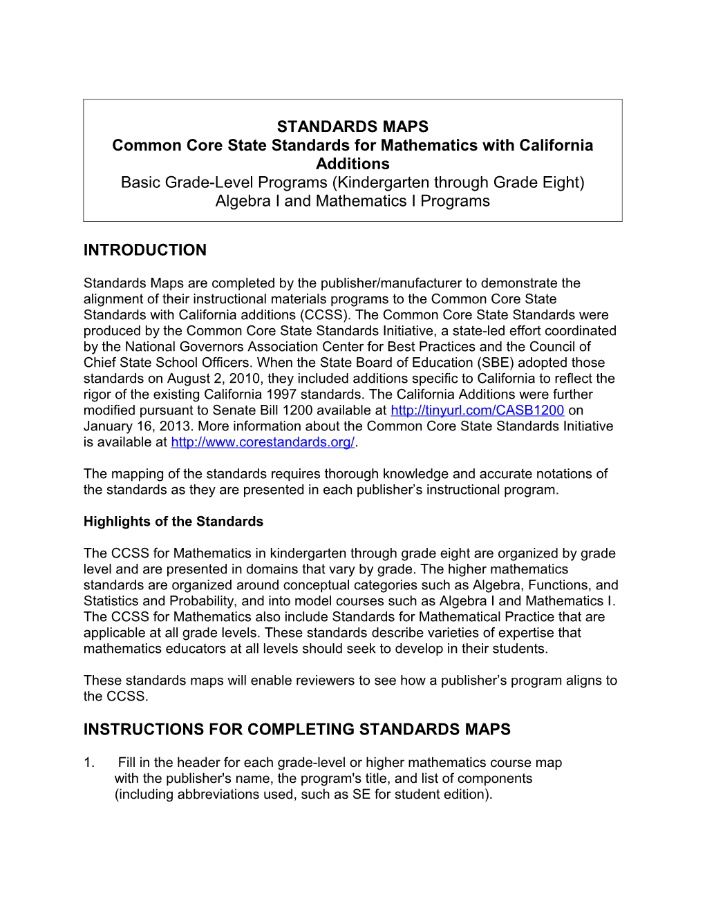 Instructions for Standards Maps - Instructional Materials (CA Dept of Education)