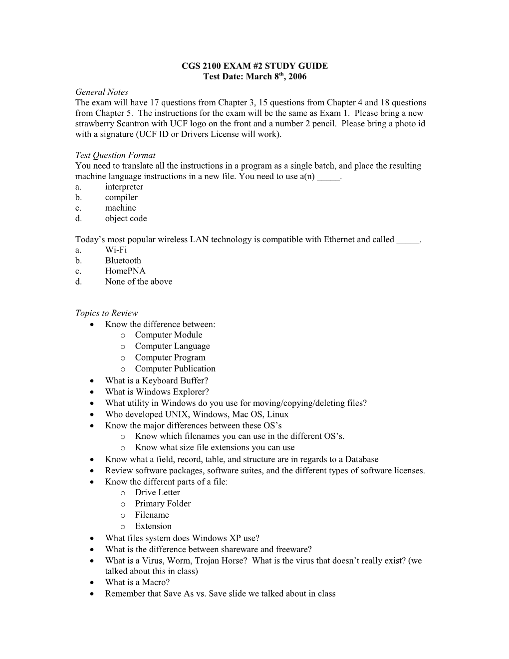 Cgs 2100 Exam #2 Study Guide