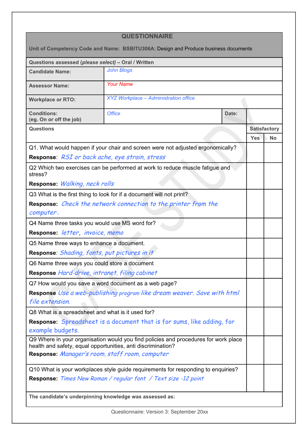 Assessment Tool Completed Example
