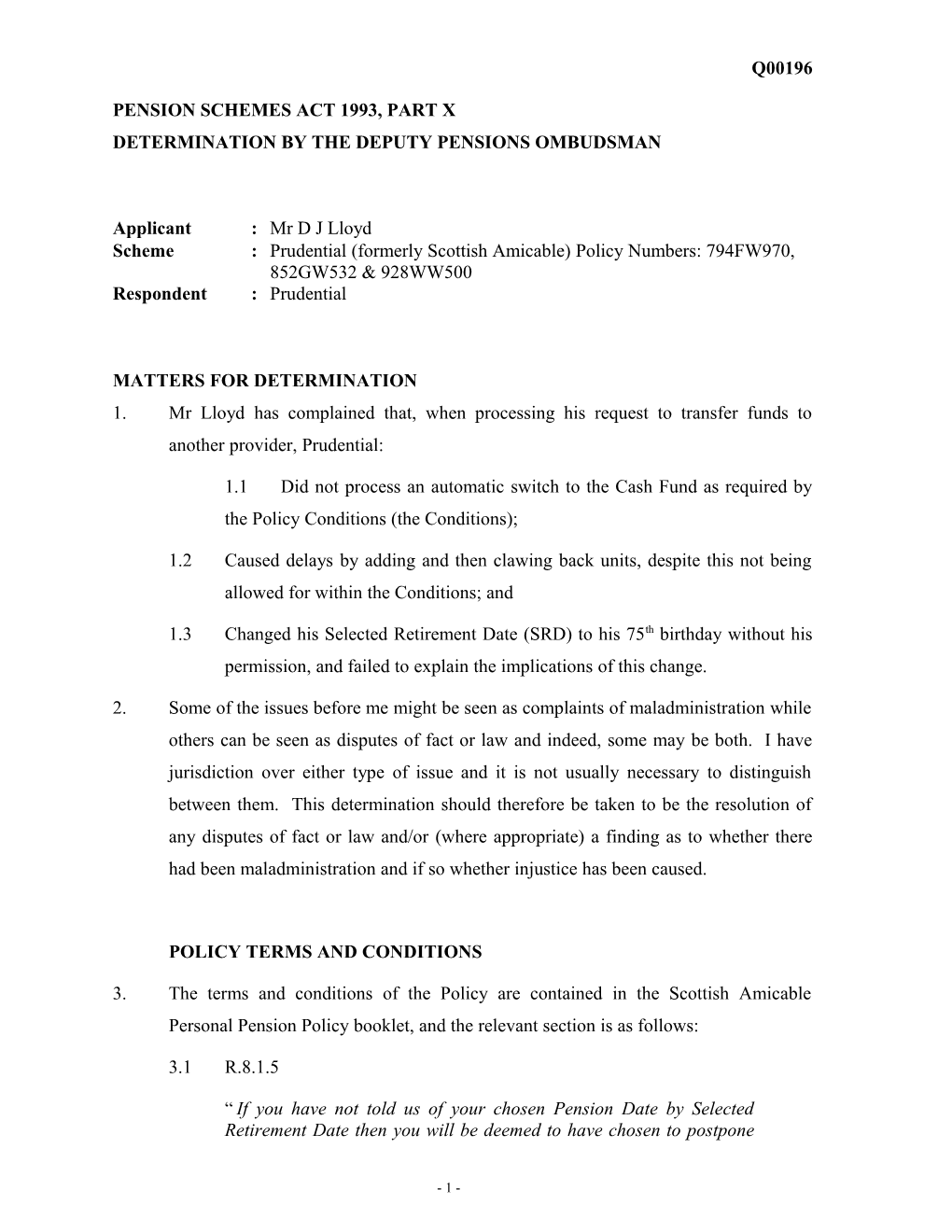 Pension Schemes Act 1993, Part X s99