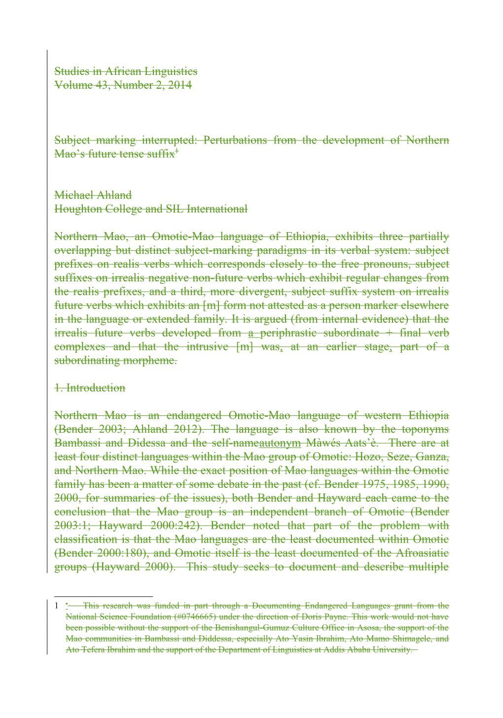 Perturbations from the Development of Northern Mao S Future Tense Suffix 59