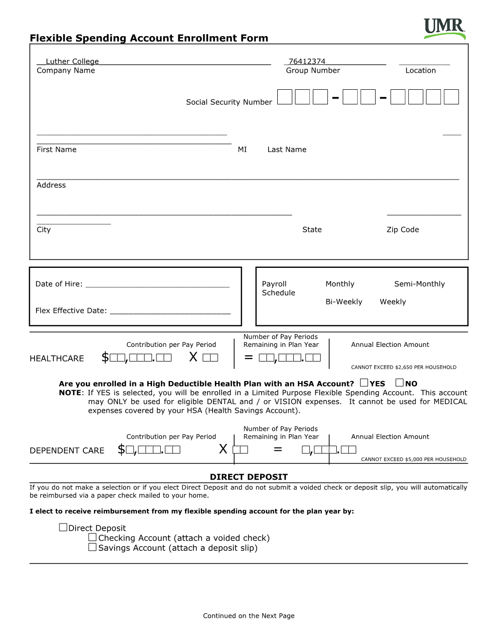Flexible Spending Account Enrollment Form s1