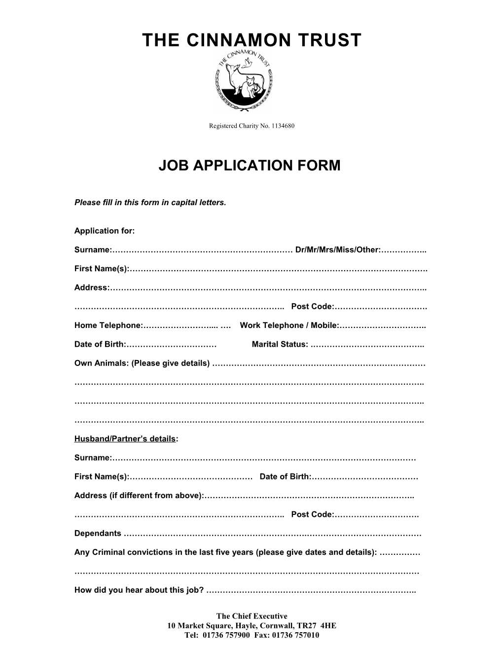 Please Fill in This Form in Capital Letters