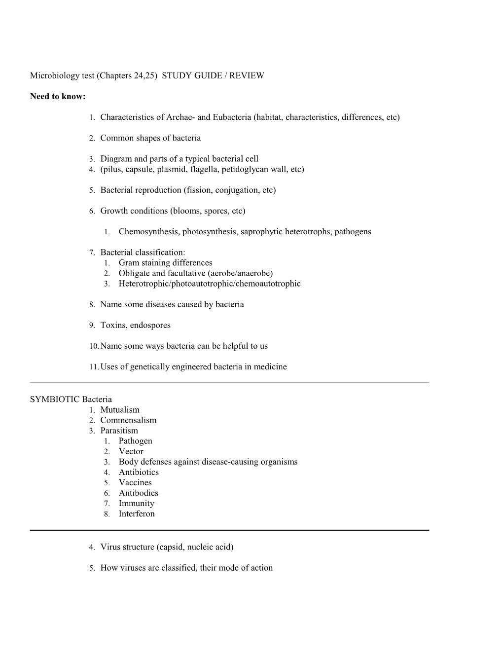 Microbiology Test (Chapters 24,25) STUDY GUIDE / REVIEW