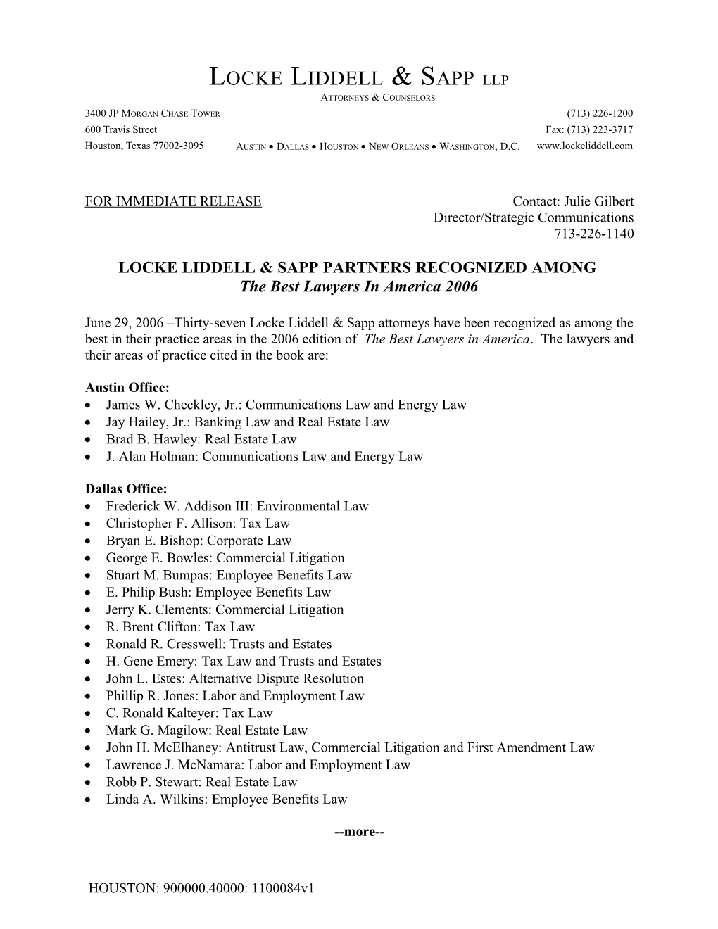 Locke Liddell & Sapp Partners Recognized Among