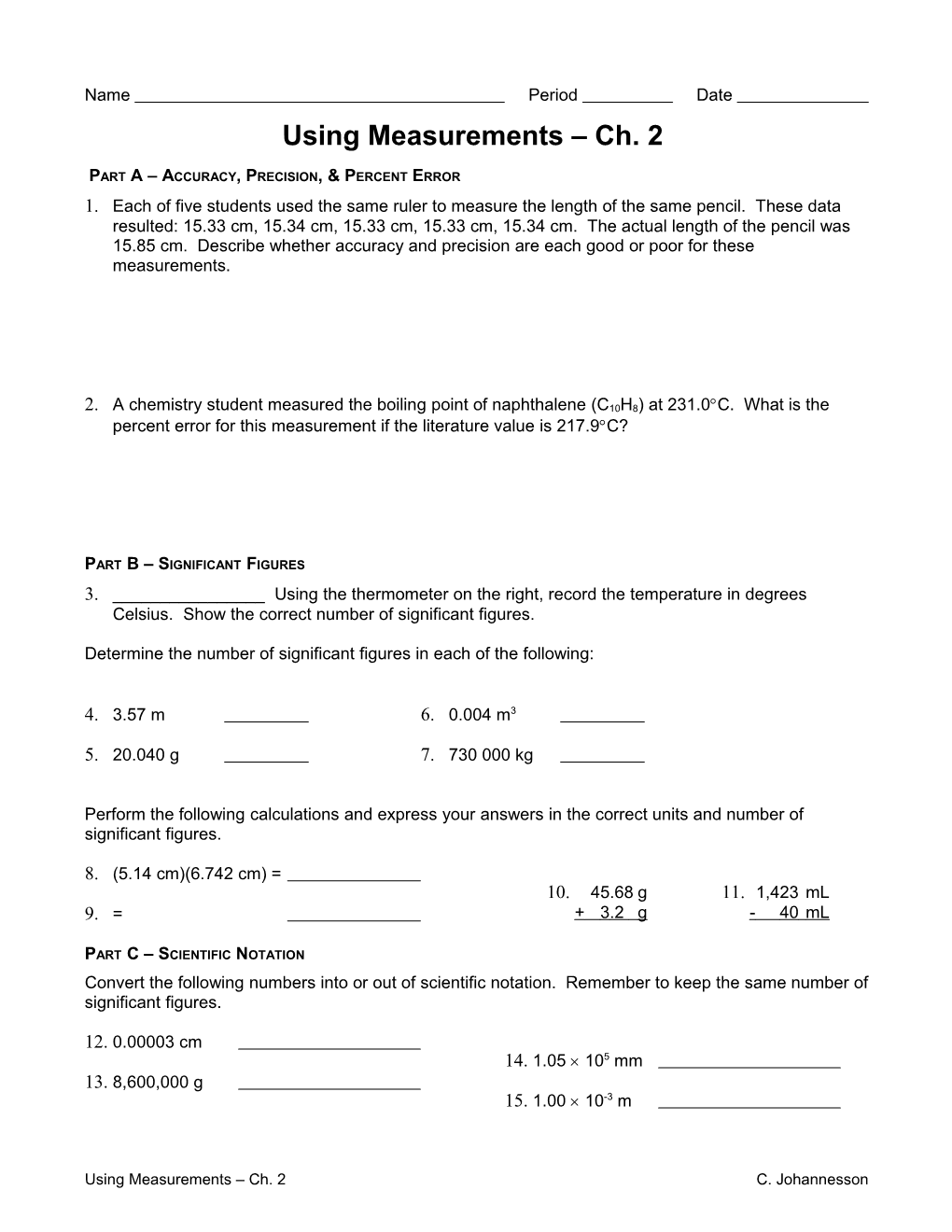 Using Measurements Worksheet