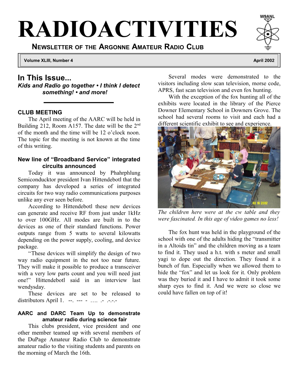 Newsletter of the Argonne Amateur Radio Club s1