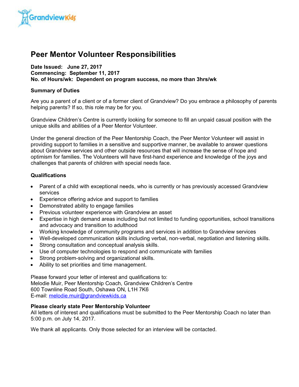 Peer Mentor Volunteer Responsibilities