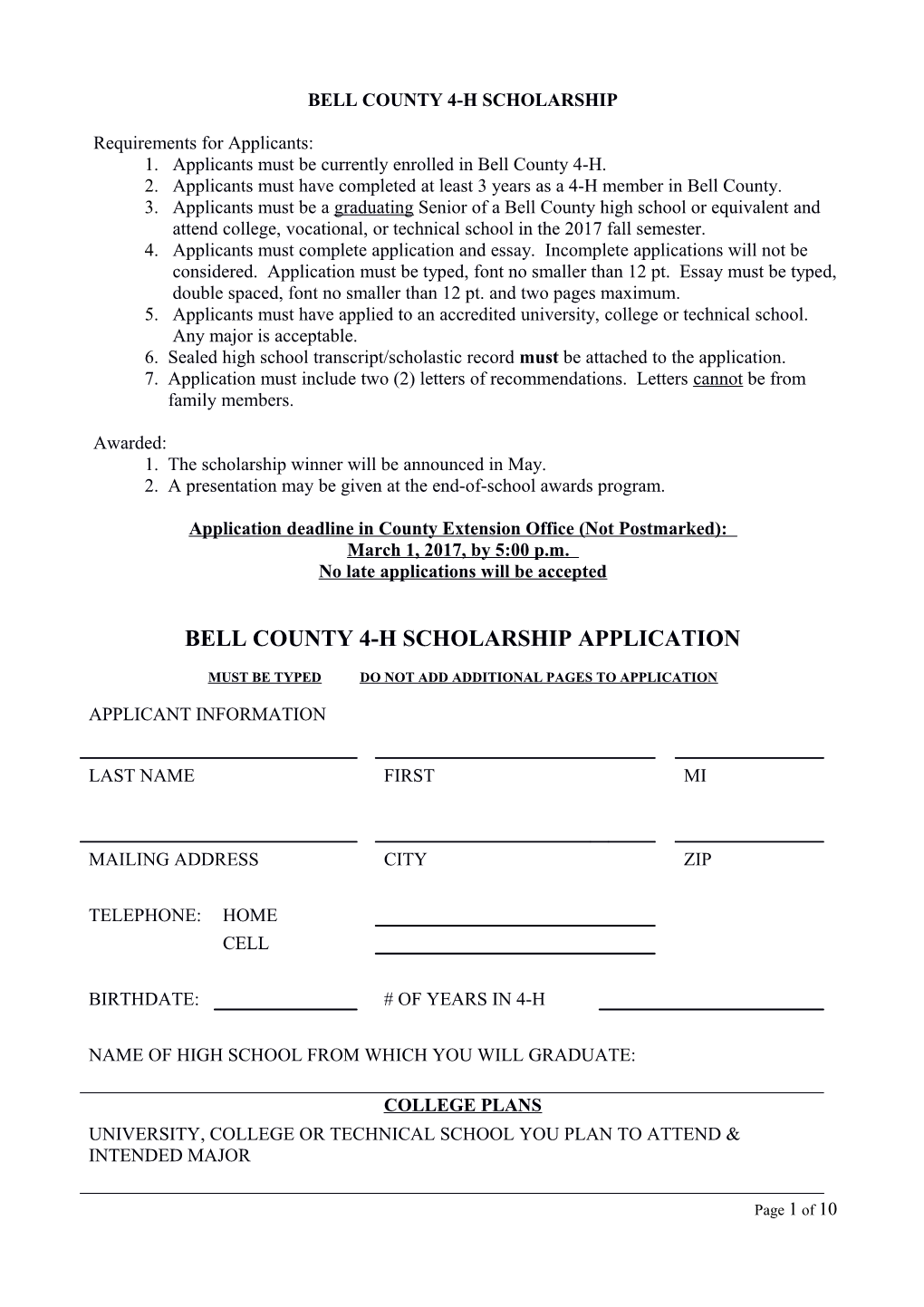 Bell County 4-H Scholarship