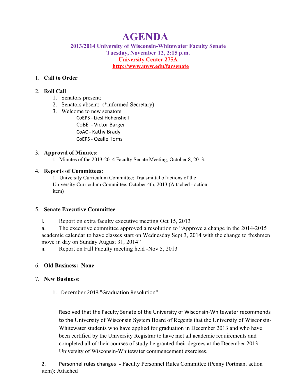 2013/2014 University Ofwisconsin-Whitewaterfaculty Senate