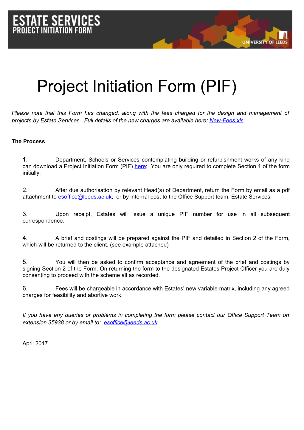 Project Initiation Form (PIF)